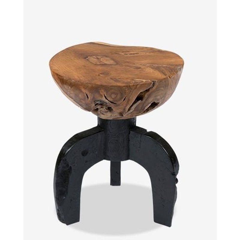 (LS) Kenya solid round teakwood stool with black wood base by Jeffan