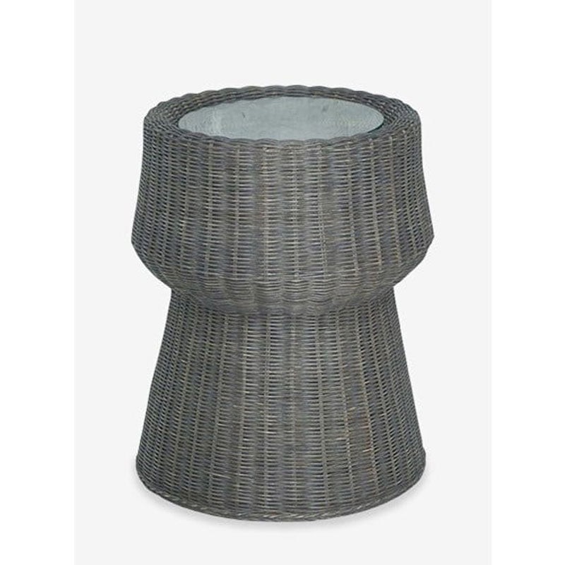(LS) Rattan 22" H Glass top trophy design side table by Jeffan