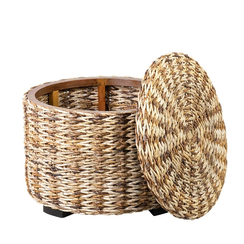 Palm Isle Round Rattan Storage ottoman by Jeffan