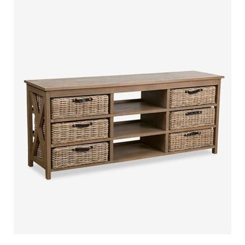 Simone Rattan 6 Basket Console - Gray by Jeffan