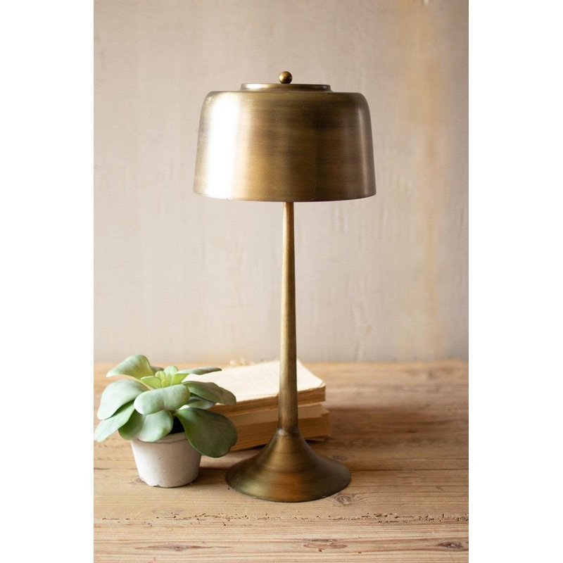 Tall Antique Brass Table Lamp With Brass Shade By Kalalou