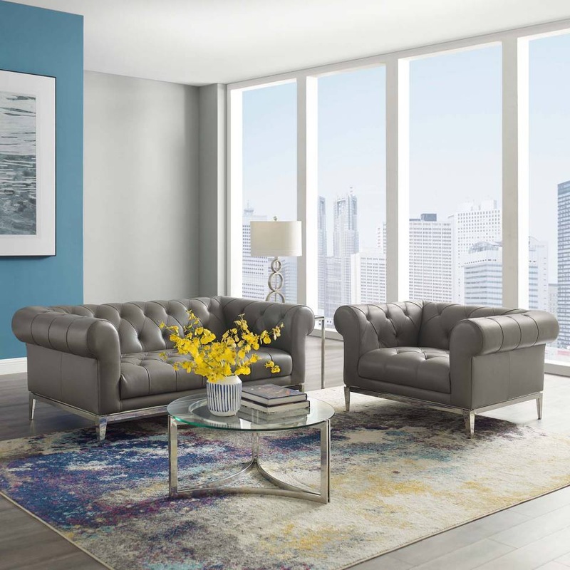 Modway Idyll Tufted Upholstered Leather Loveseat and Armchair - EEI-4193