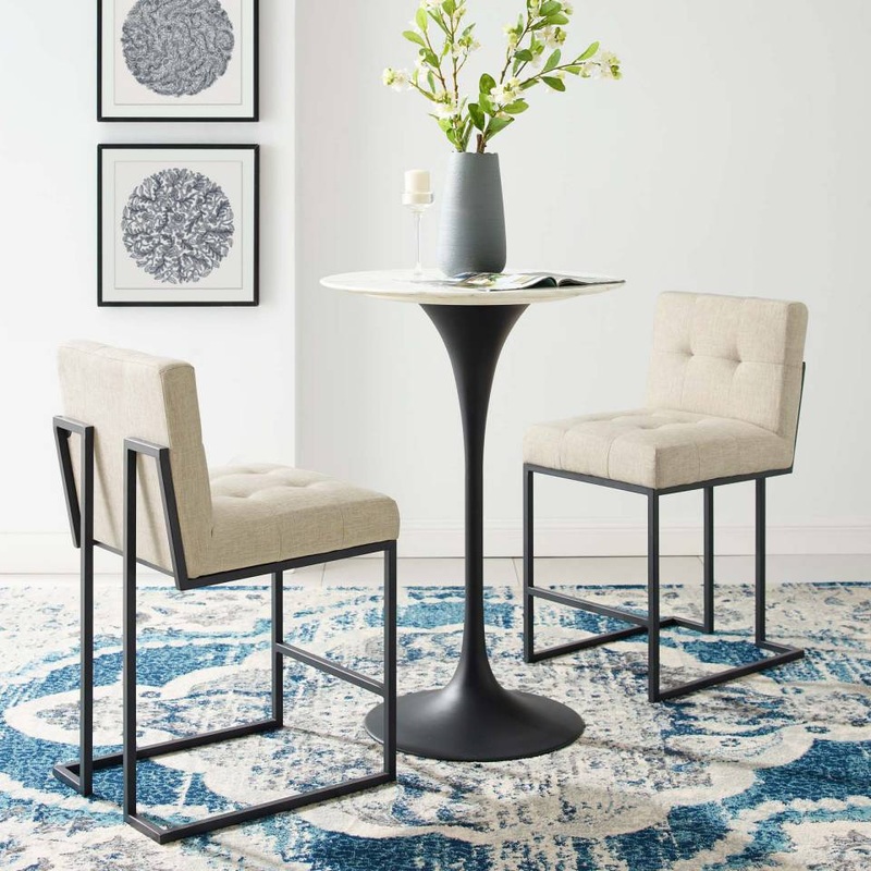 Modway Privy Black Stainless Steel Upholstered Fabric Counter Stool Set of 2 - EEI-4156