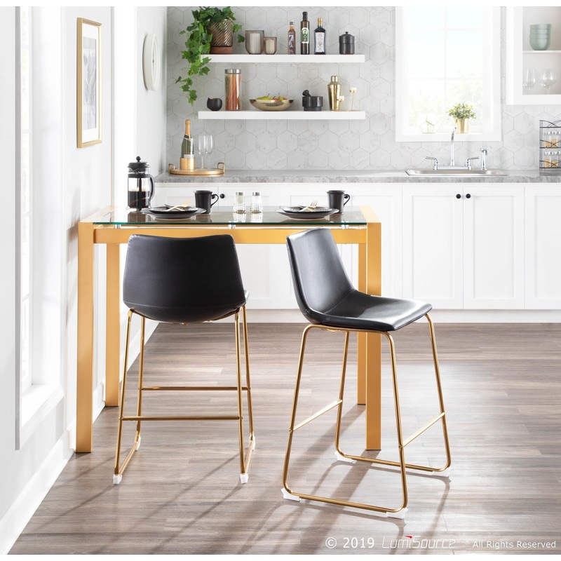 Duke Counter Stool - Set of 2 by LumiSource Product Gold Metal, Black PU Leather, Foam, Painted Steel Contemporary Styling Fixed Counter Height Sleek Gold Metal Frame