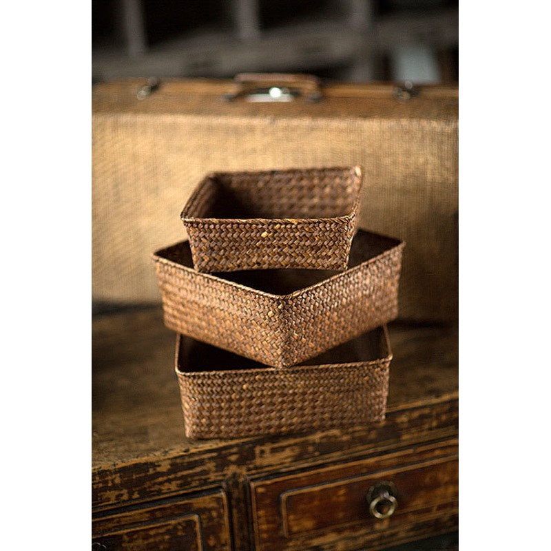 Vagabond Vintage Hand Woven Rattan Trays - Set of 3