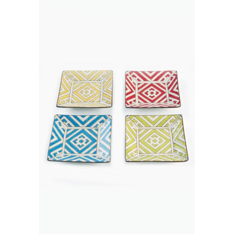 Vagabond Vintage Handpainted Moroccan Square Plates - Set of 4