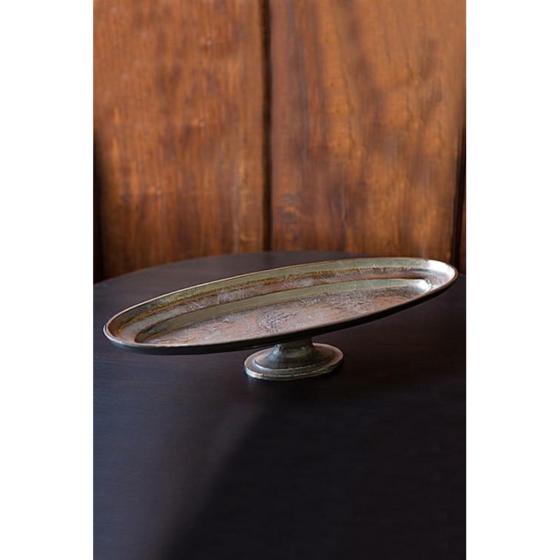 Vagabond Vintage Oval Metal Platter on Pedestal