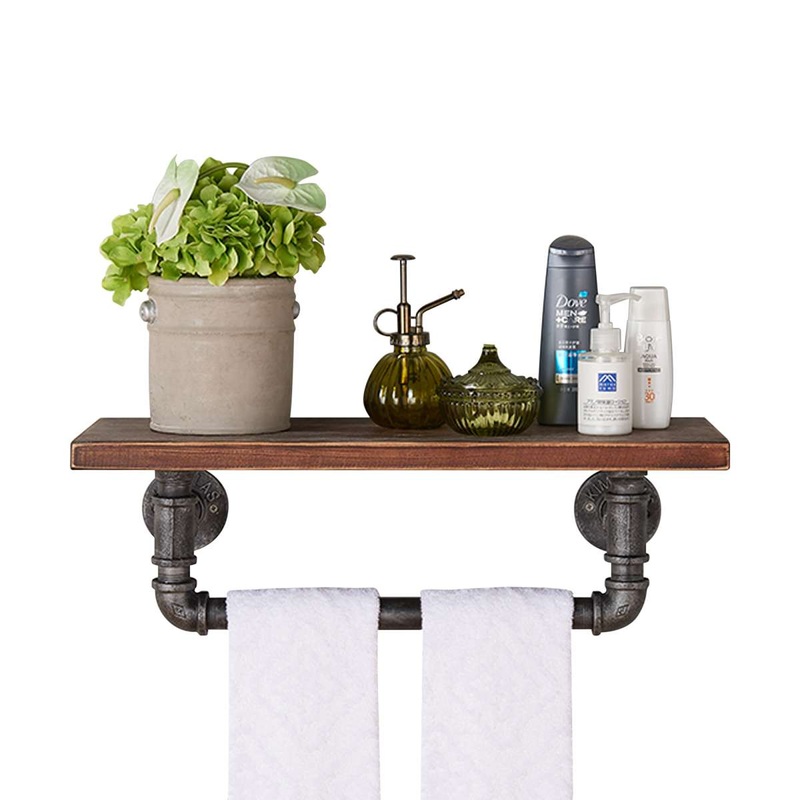 24" Jarrett Industrial Pine Wood Floating Wall Shelf in Gray and Walnut Finish By Armen Living