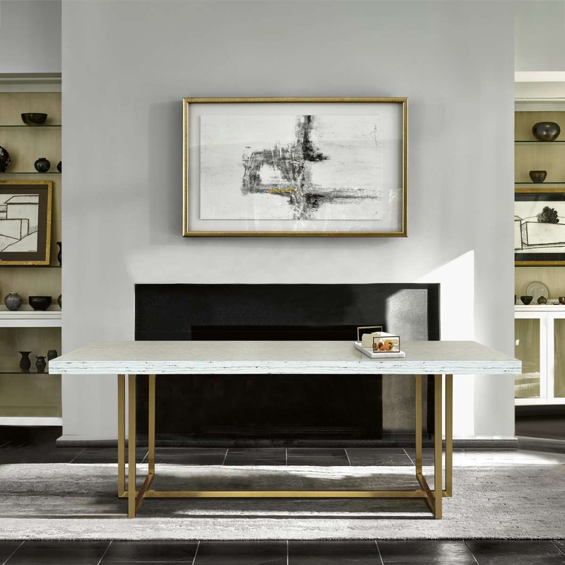 Harmony Contemporary Dining Table in Brushed Gold Finish and Ash Veneer Top By Armen Living