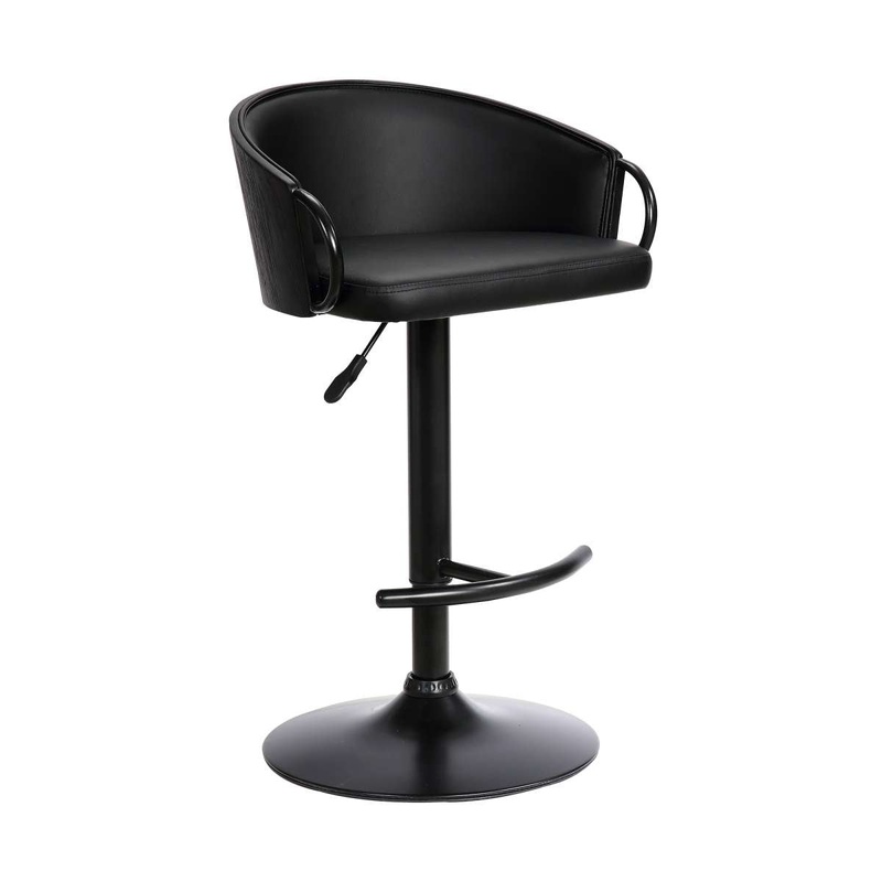 Montego Adjustable Black Faux Leather Swivel Barstool in Black Powder Coated Finish By Armen Living