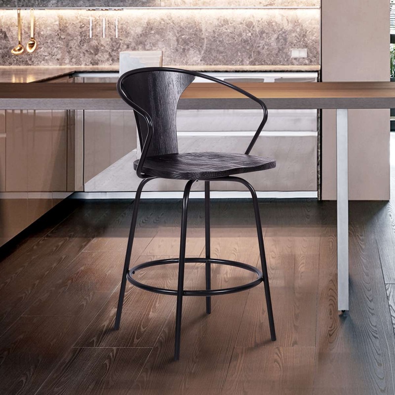 Payton Industrial 26" Swivel Black Wood and Metal Bar Stool By Armen Living