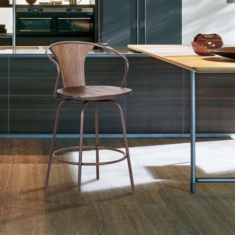 Payton Industrial 26" Swivel Walnut Wood and Metal Bar Stool By Armen Living