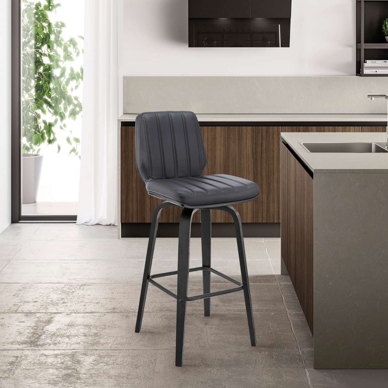 Renee 26" Swivel Grey Faux Leather and Black Wood Bar Stool By Armen Living