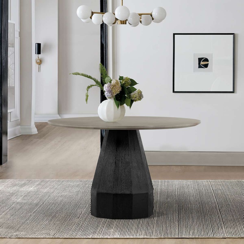 Revival Concrete and Oak Round Dining Table By Armen Living