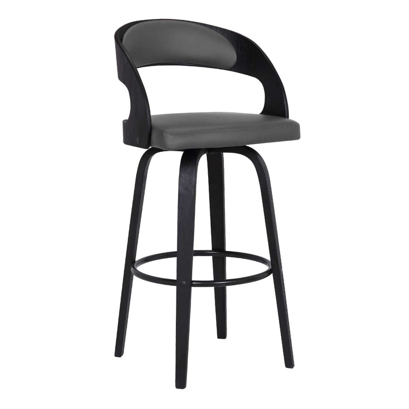 Shelly 30" Bar Height Swivel Grey Faux Leather and Black Wood Bar Stool By Armen Living