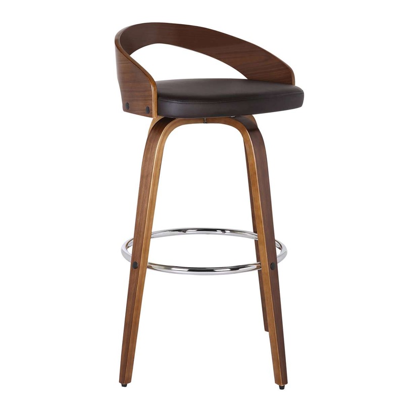 Sonia 26" Counter Height Swivel Brown Faux Leather and Walnut Wood Bar Stool By Armen Living