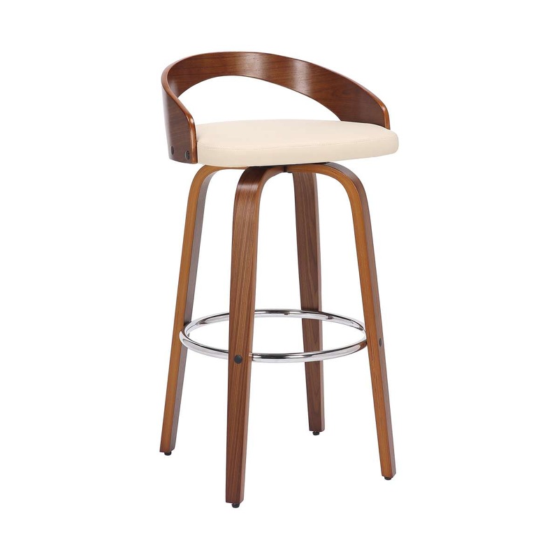Sonia 26" Counter Height Swivel Cream Faux Leather and Walnut Wood Bar Stool By Armen Living