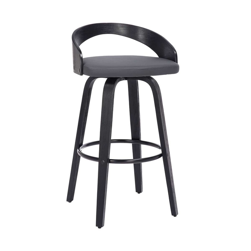 Sonia 26" Counter Height Swivel Grey Faux Leather and Black Wood Bar Stool By Armen Living