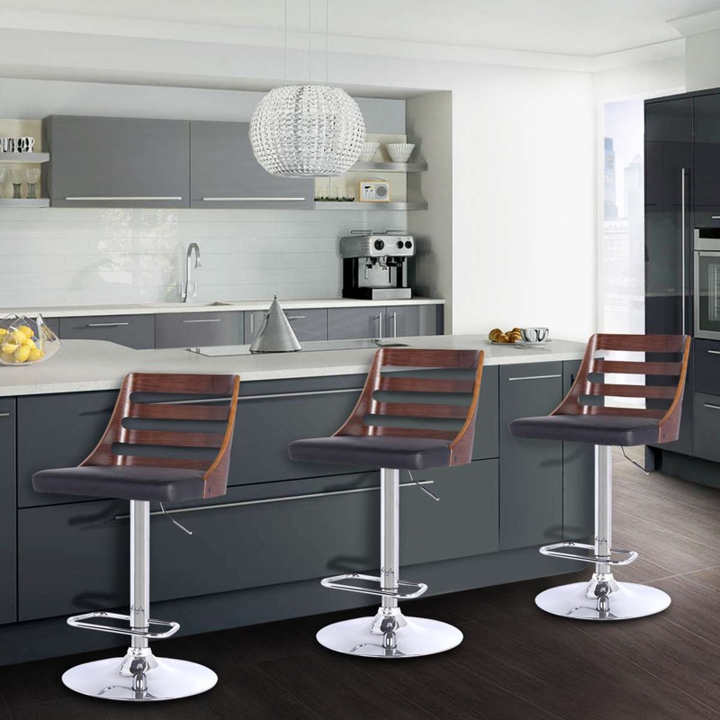 Storm Barstool in Chrome finish with Walnut wood and Black Faux Leather By Armen Living