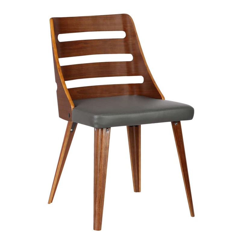 Storm Mid-Century Dining Chair in Walnut Wood and Gray Faux Leather By Armen Living