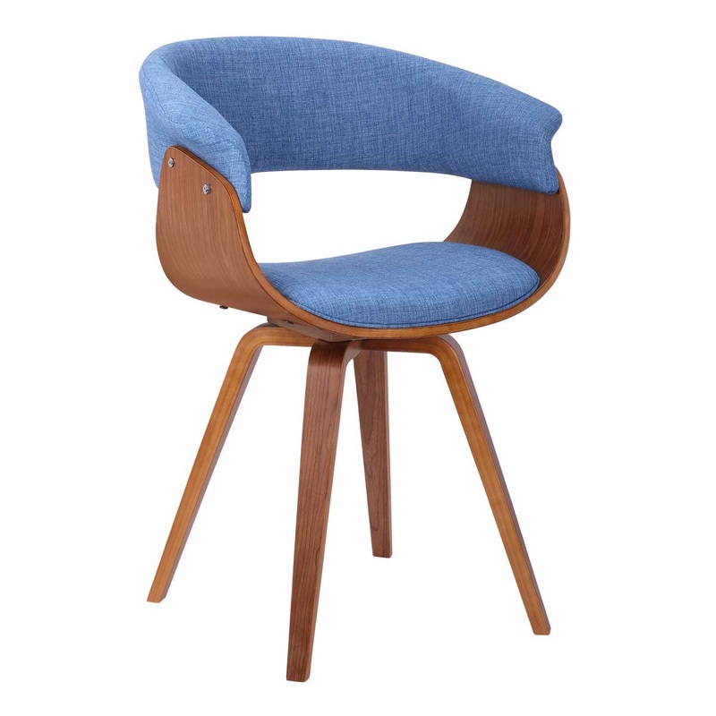 Summer Mid-Century Chair in Blue Fabric with Walnut Wood Finish By Armen Living