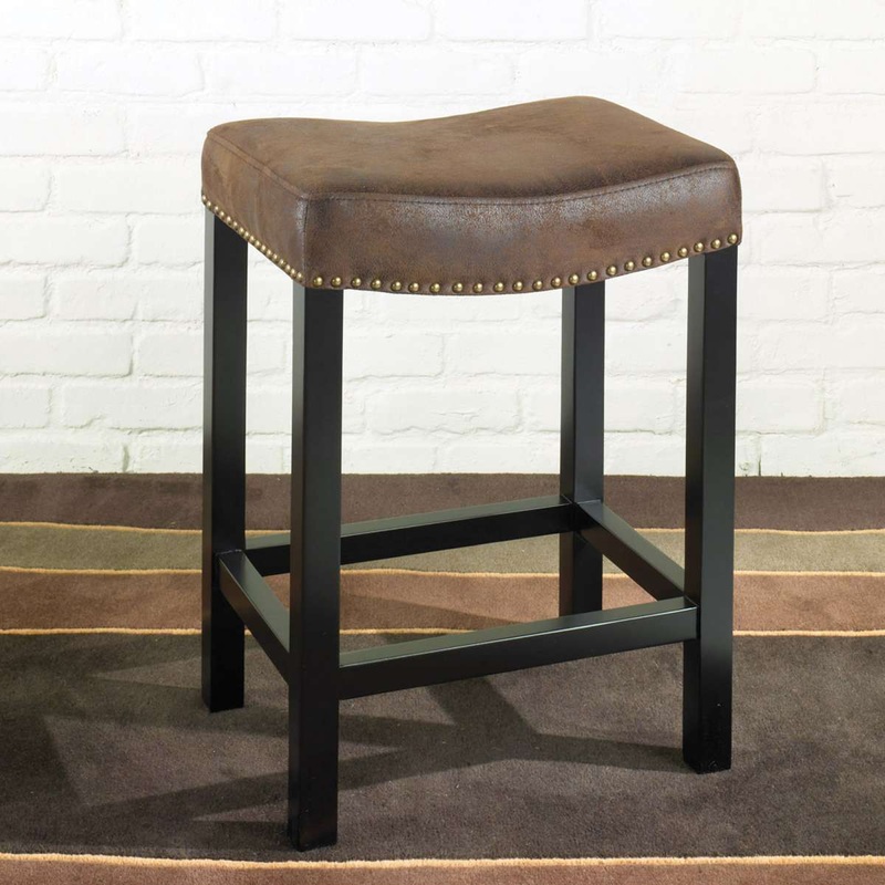 Tudor 26" Backless Stationary Barstool in Wrangler Brown Fabric with Nailhead Accents By Armen Living