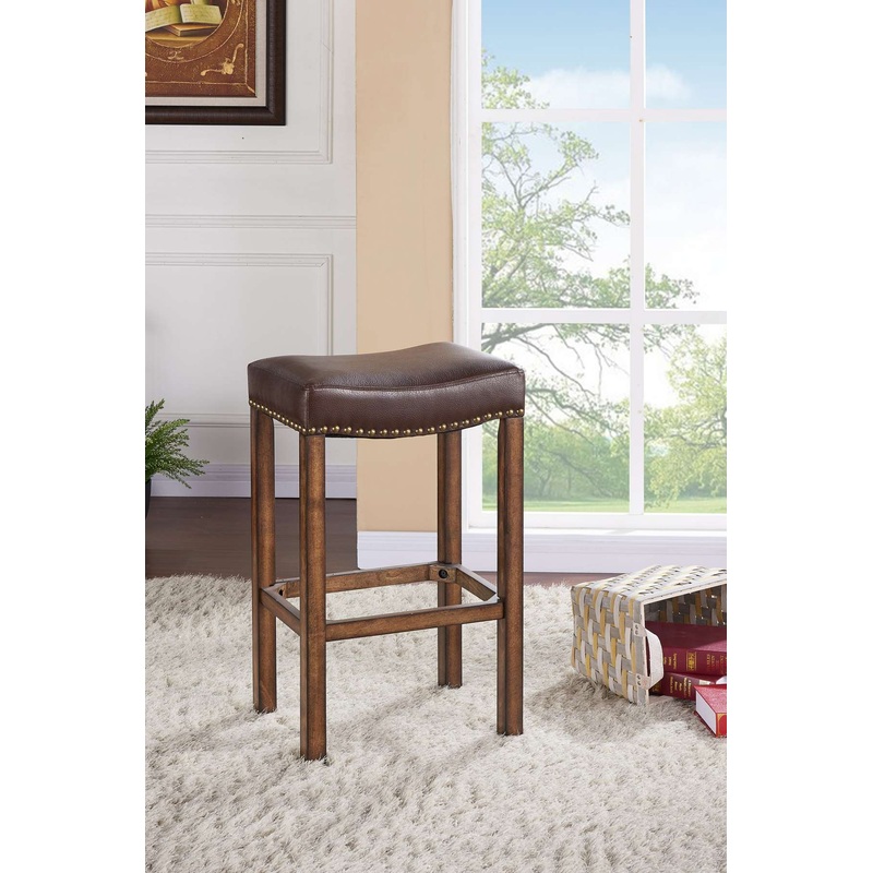 Tudor 26" Counter Height Wood Backless Barstool in Chestnut Finish and Kahlua Faux Leather By Armen Living