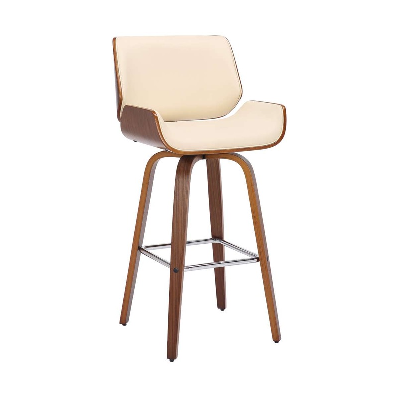 Tyler 30" Bar Height Swivel Cream Faux Leather and Walnut Wood Bar Stool By Armen Living