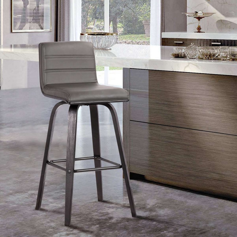 Vienna 26" Counter Height Swivel Grey Faux Leather and Black Wood Bar Stool By Armen Living