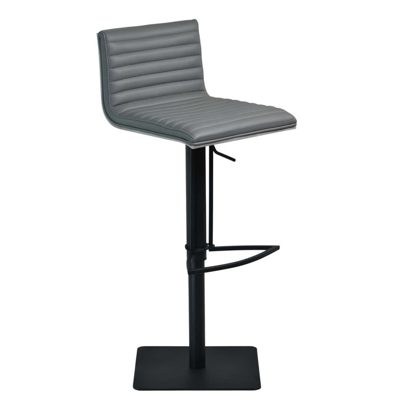 Caf Adjustable Height Swivel Grey Faux Leather and Grey Walnut Wood Bar Stool with Black Metal Base By Armen Living