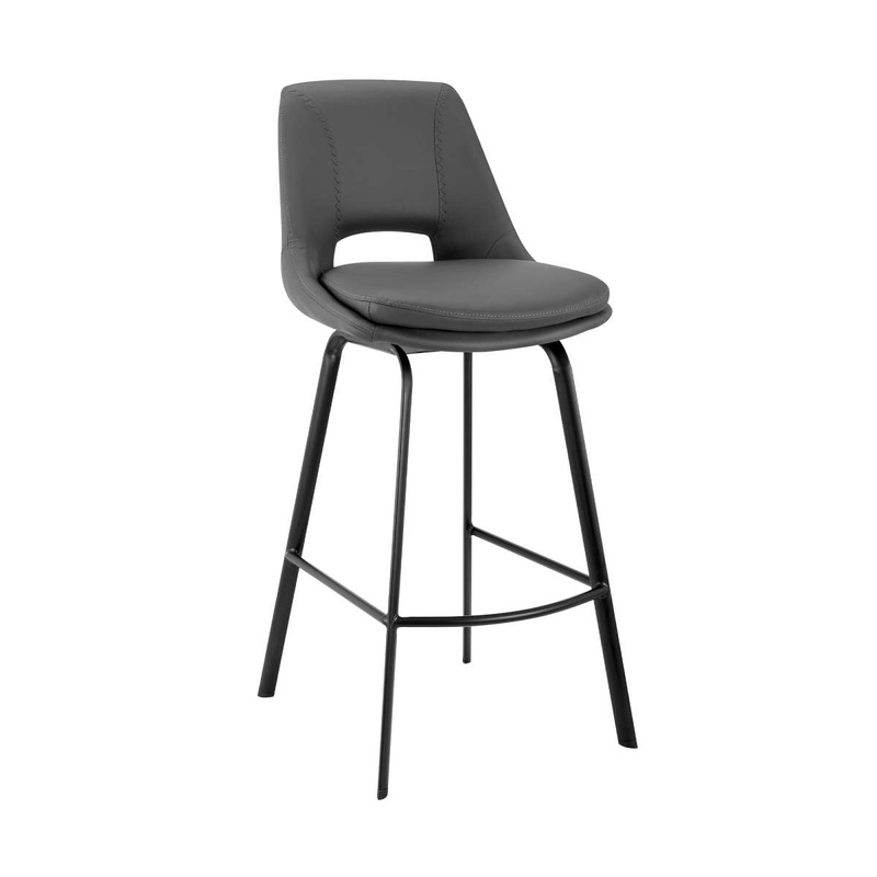 Carise Gray Faux Leather and Black Metal Swivel 30" Bar Stool By Armen Living