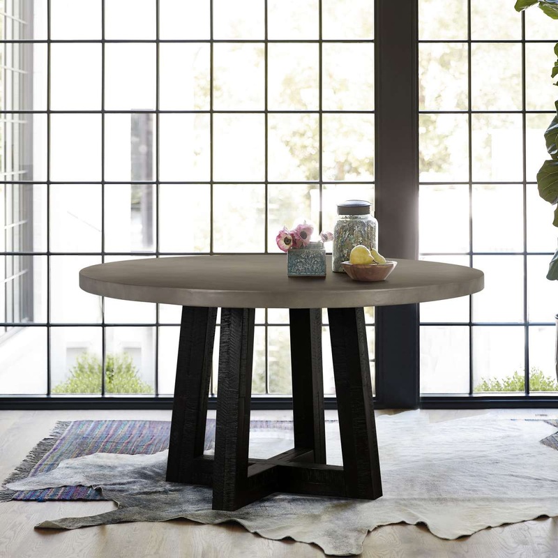 Chester Modern Concrete and Acacia Round Dining Table By Armen Living