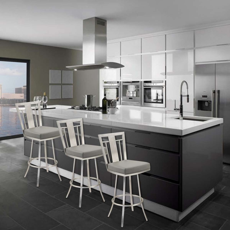 Cleo 26" Modern Swivel Barstool In Gray and Stainless Steel By Armen Living