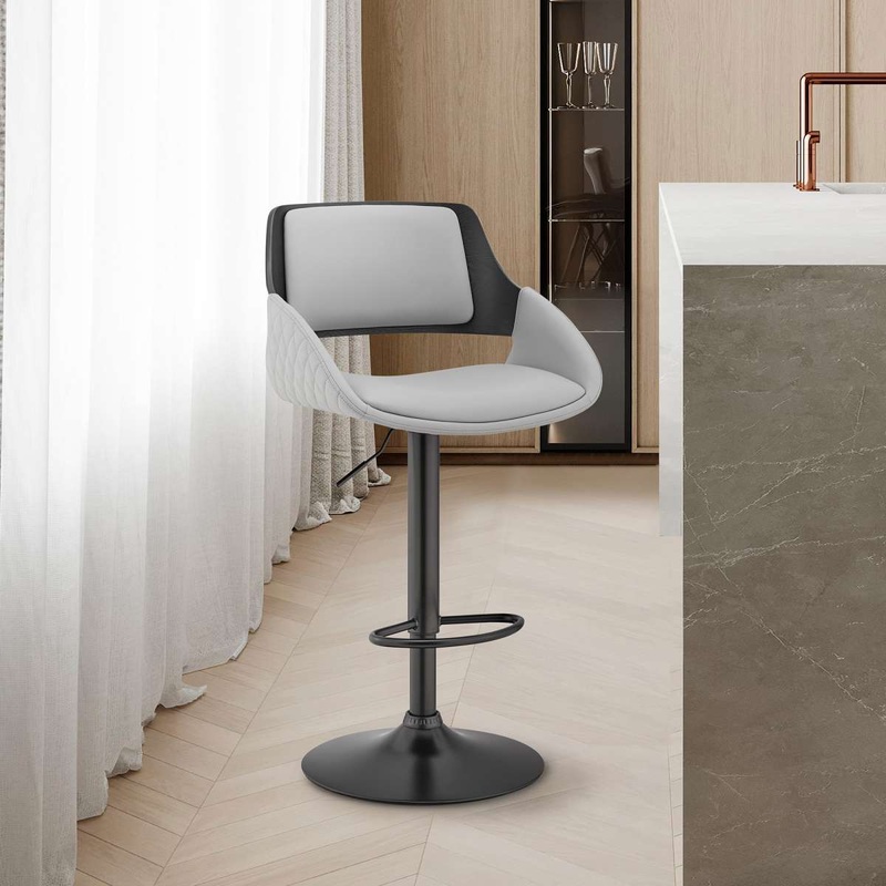 Colby Adjustable Gray Faux Leather and Black Finish Bar Stool By Armen Living
