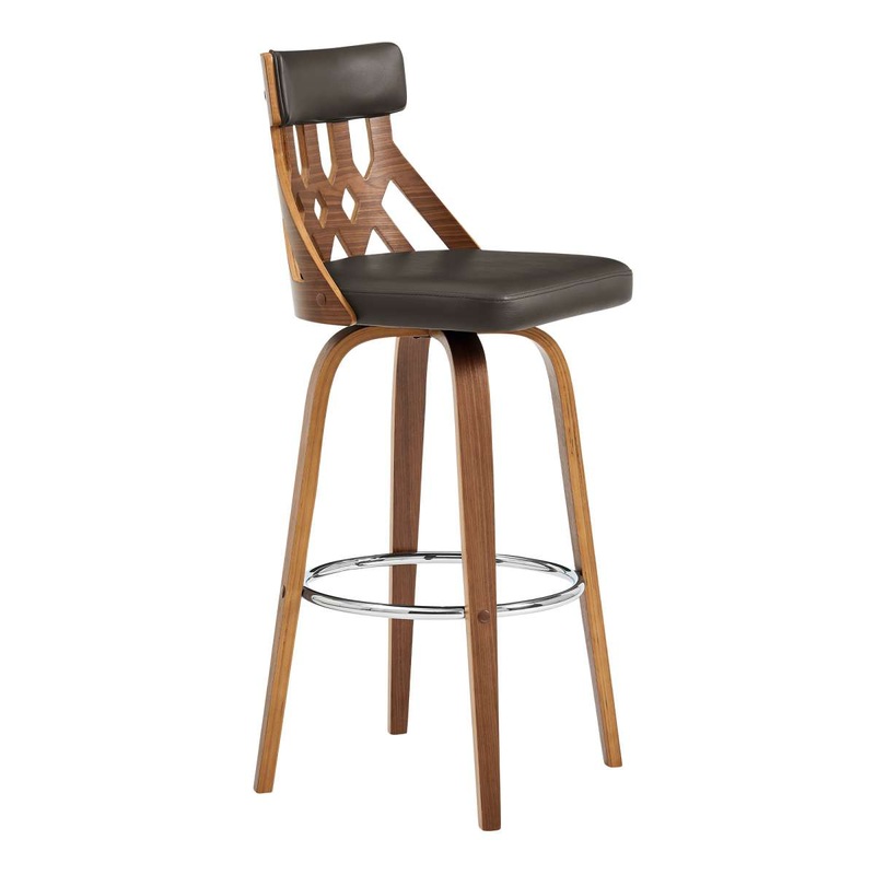 Crux 26" Swivel Counter Stool in Brown Faux Leather and Walnut Wood By Armen Living