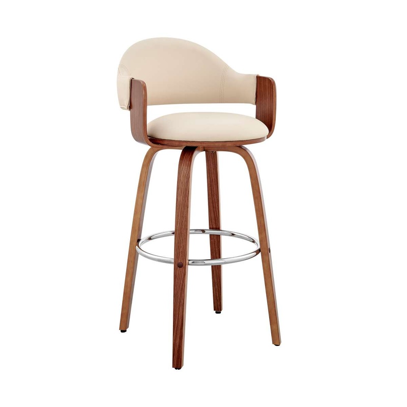 Daxton 30" Cream Faux Leather and Walnut Wood Bar Stool By Armen Living