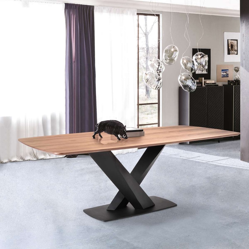 Everett Contemporary Dining Table in Matte Black Finish and Walnut Top By Armen Living