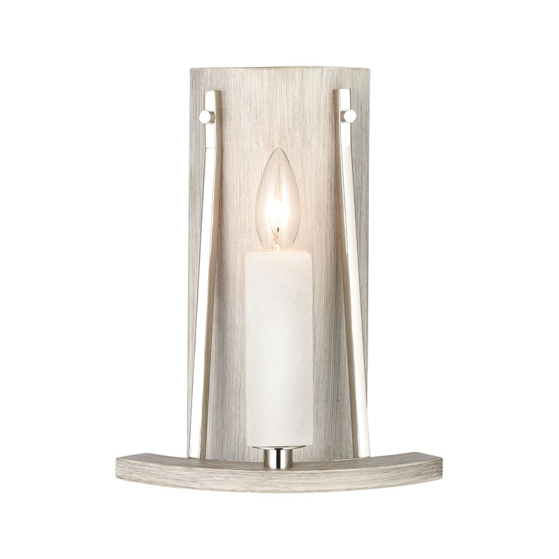 White Stone 1-Light sconce in Polished Nickel / Sunbleached Oak ELK Lighting