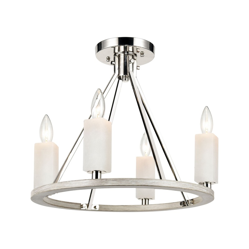 White Stone 4-Light semi flush mount in Polished Nickel / Sunbleached Oak ELK Lighting