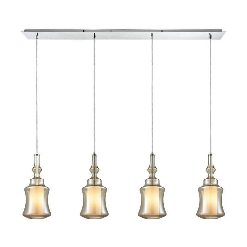 Alora 4-Light Linear Pendant Fixture in Chrome with Champagne-plated and Opal White Glass ELK Lighting