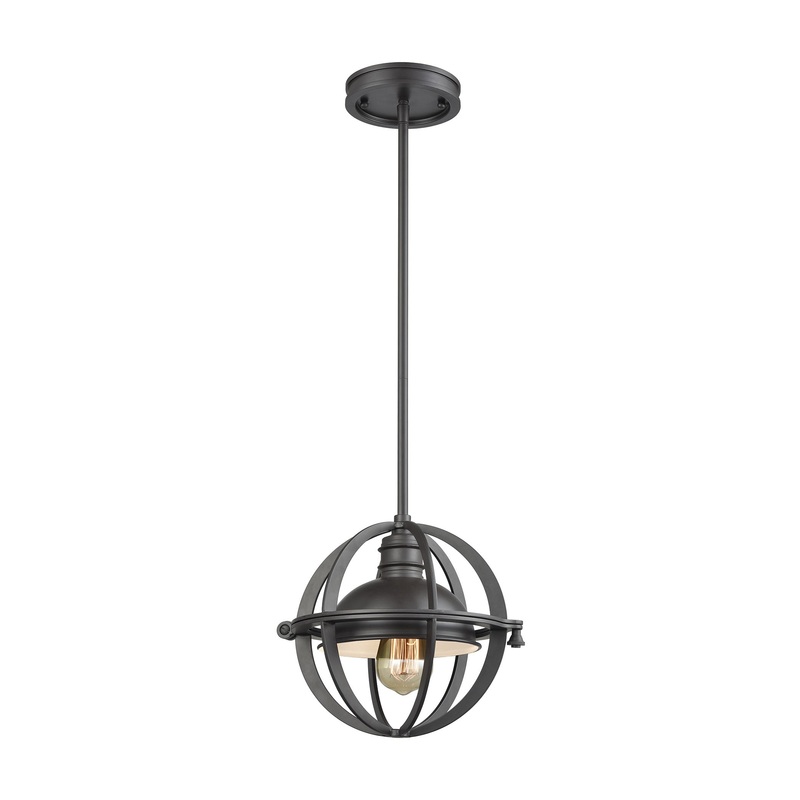 Aubridge 1-Light Mini Pendant in Oil Rubbed Bronze with Metal Shade ELK Lighting