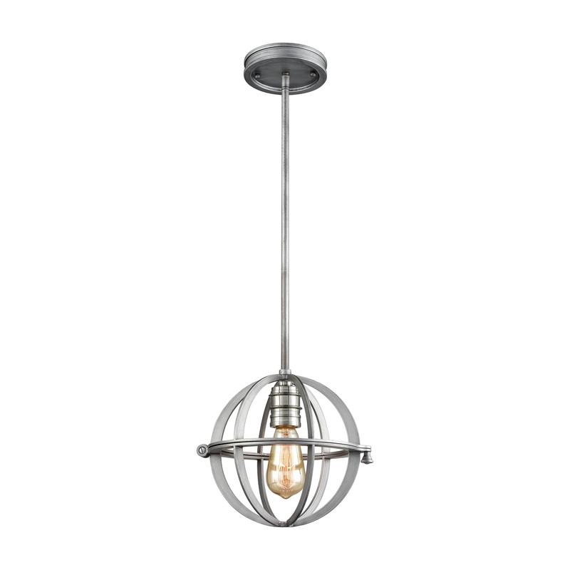 Aubridge 1-Light Mini Pendant in Weathered Zinc and Polished Nickel ELK Lighting
