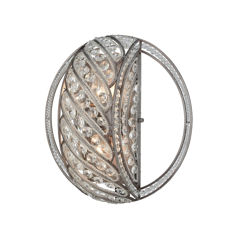 Bradington 2-Light Sconce in Weathered Zinc with Clear Crystal ELK Lighting