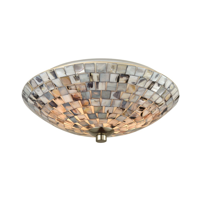 Capri 2-Light Flush Mount in Satin Nickel with Gray Capiz Shells on Glass ELK Lighting