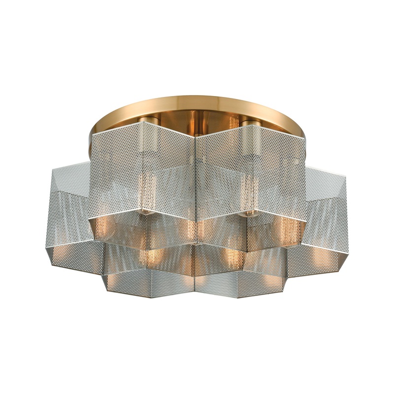 Compartir 7-Light Semi Flush Mount in Satin Brass with Perforated Metal ELK Lighting