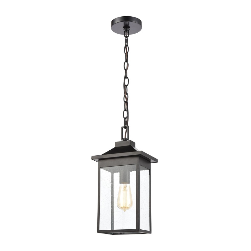 Lamplighter 1-Light Hanging in Matte Black with Seedy Glass ELK Lighting