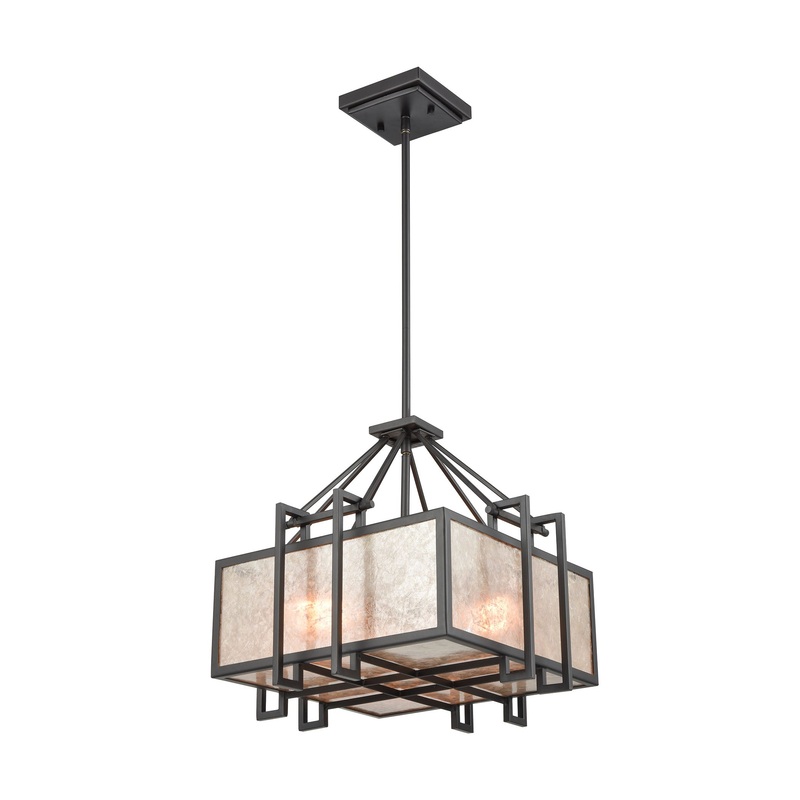 Stasis 3-Light Chandelier in Oil Rubbed Bronze with Tan and Clear Mica Shade ELK Lighting