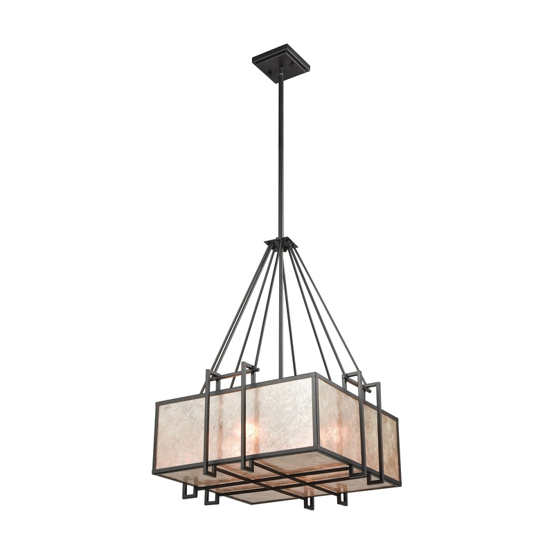 Stasis 4-Light Chandelier in Oil Rubbed Bronze with Tan and Clear Mica Shade ELK Lighting