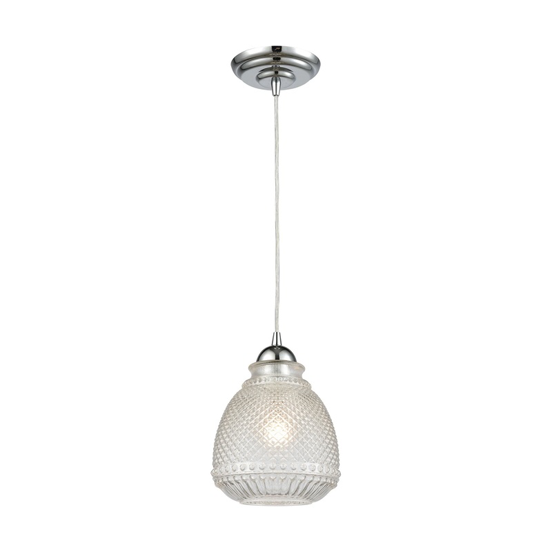 Victoriana 1-Light Mini Pendant in Polished Chrome with Clear Crosshatched Glass ELK Lighting