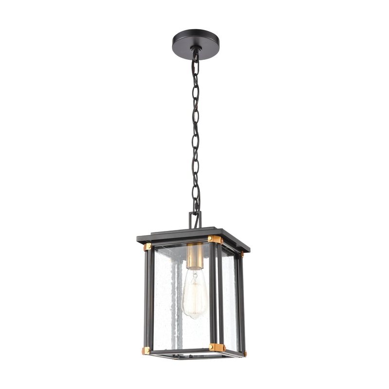 Vincentown 1-Light Hanging in Matte Black with Seedy Glass ELK Lighting